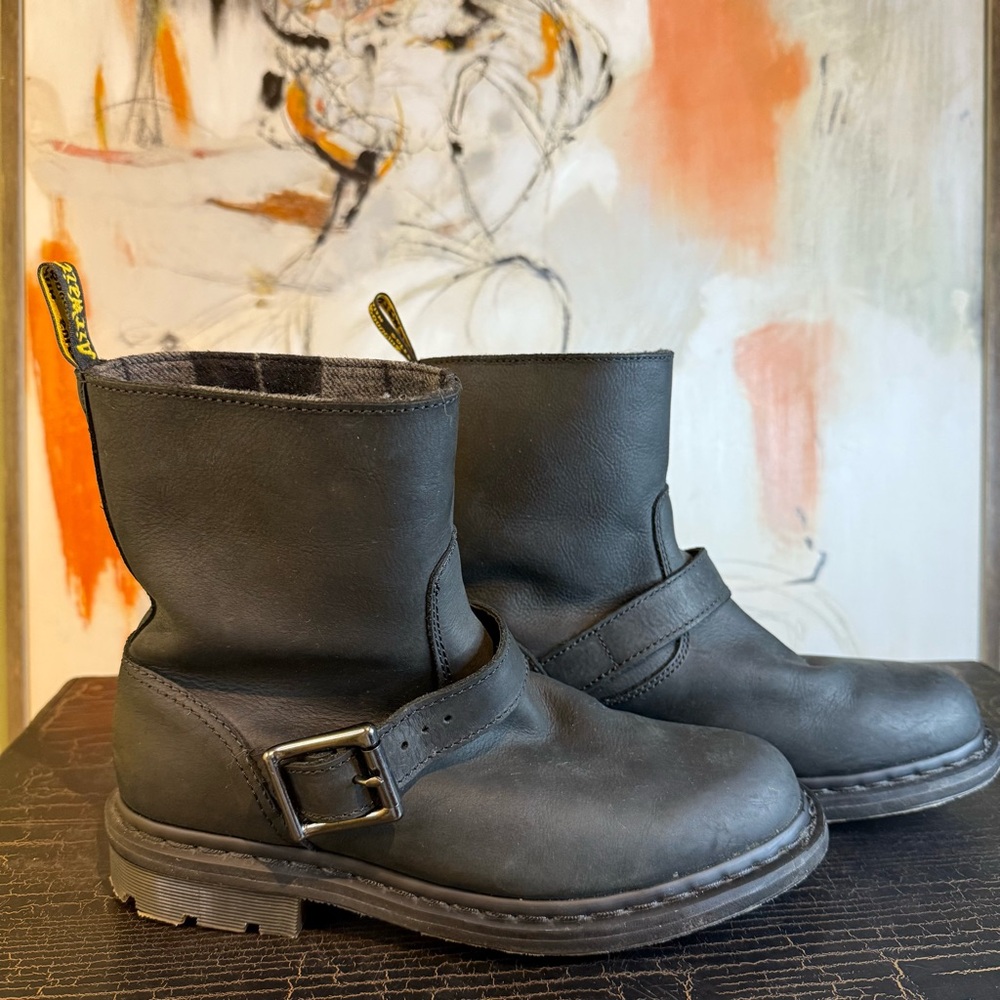 Dr. Martens Black Leather Buckle Combat Boots - Picture 5 of 8
